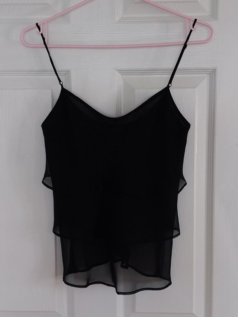 Black Layered Chiffon Cami Tank Top - Women
